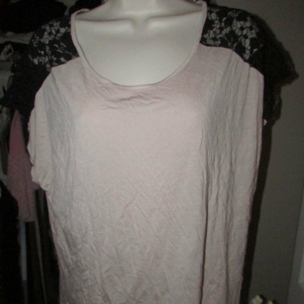 FOREVER 21 PINK BLACK SHORT SLEEVE LACE BLOUSE L